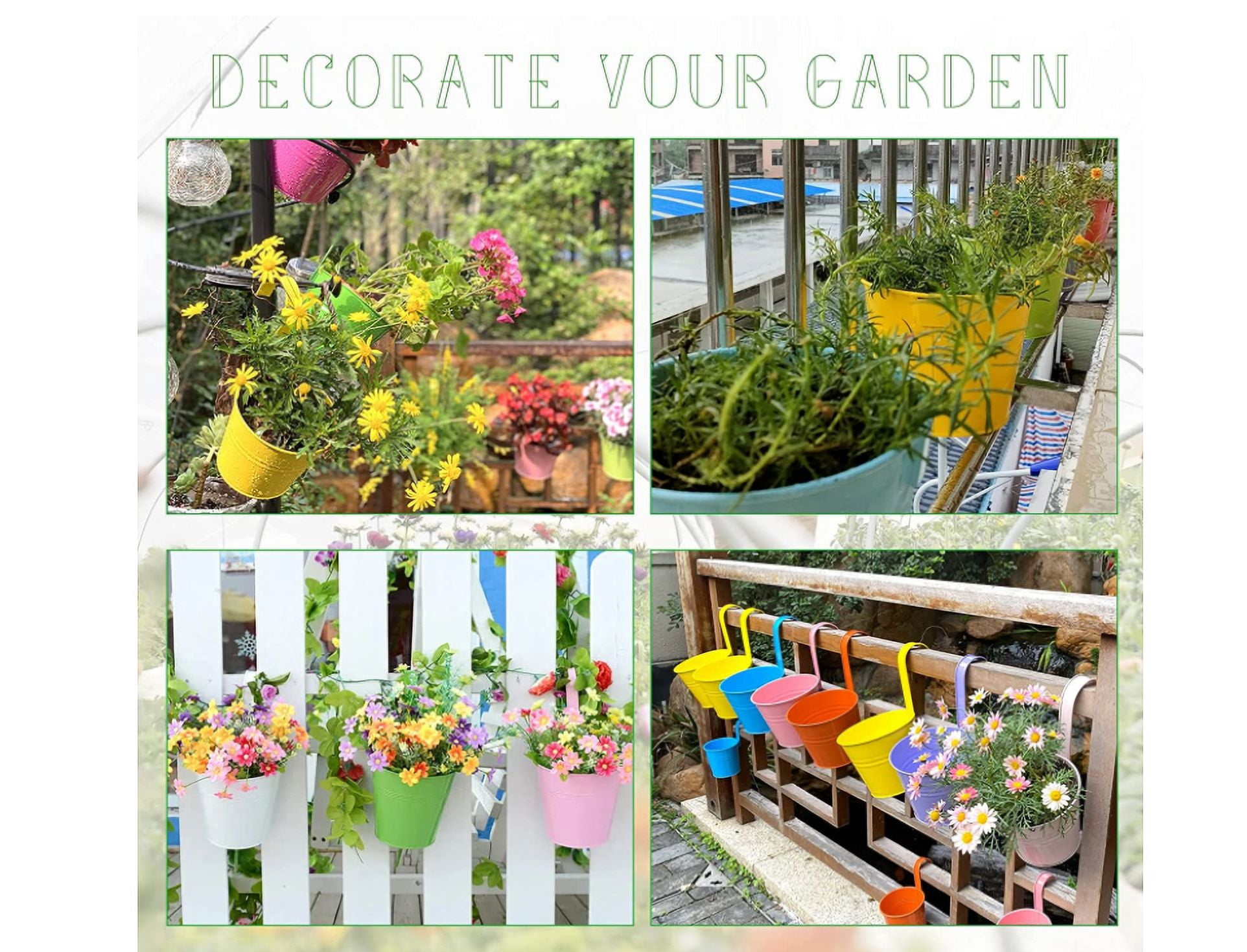 10 Pcs 10cm Metal Hanging Plant Pots with Detachable Hook, Colored Fence Flower Pots Garden Hanging Planter Bucket Flower holder for Balcony Fence Railing Garden Home Décor,Random Color