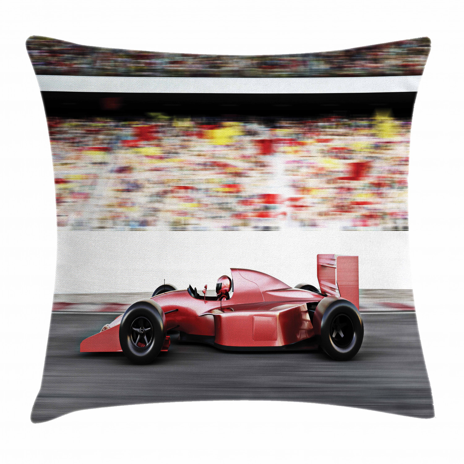 Cars Throw Pillow Cushion Cover, Sports Theme Red Race Car Side View on