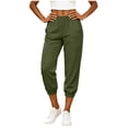 thumbnail image 5 of Vivianyo HD Women's Linen Blend Summer Jogger Capri Pants, Elastic Cuff Elastic Waist Side Pocket Solid Cropped Jogger Trousers for Women Outdoor Running, Women's Army Green, Sizes S-2XL, 5 of 6
