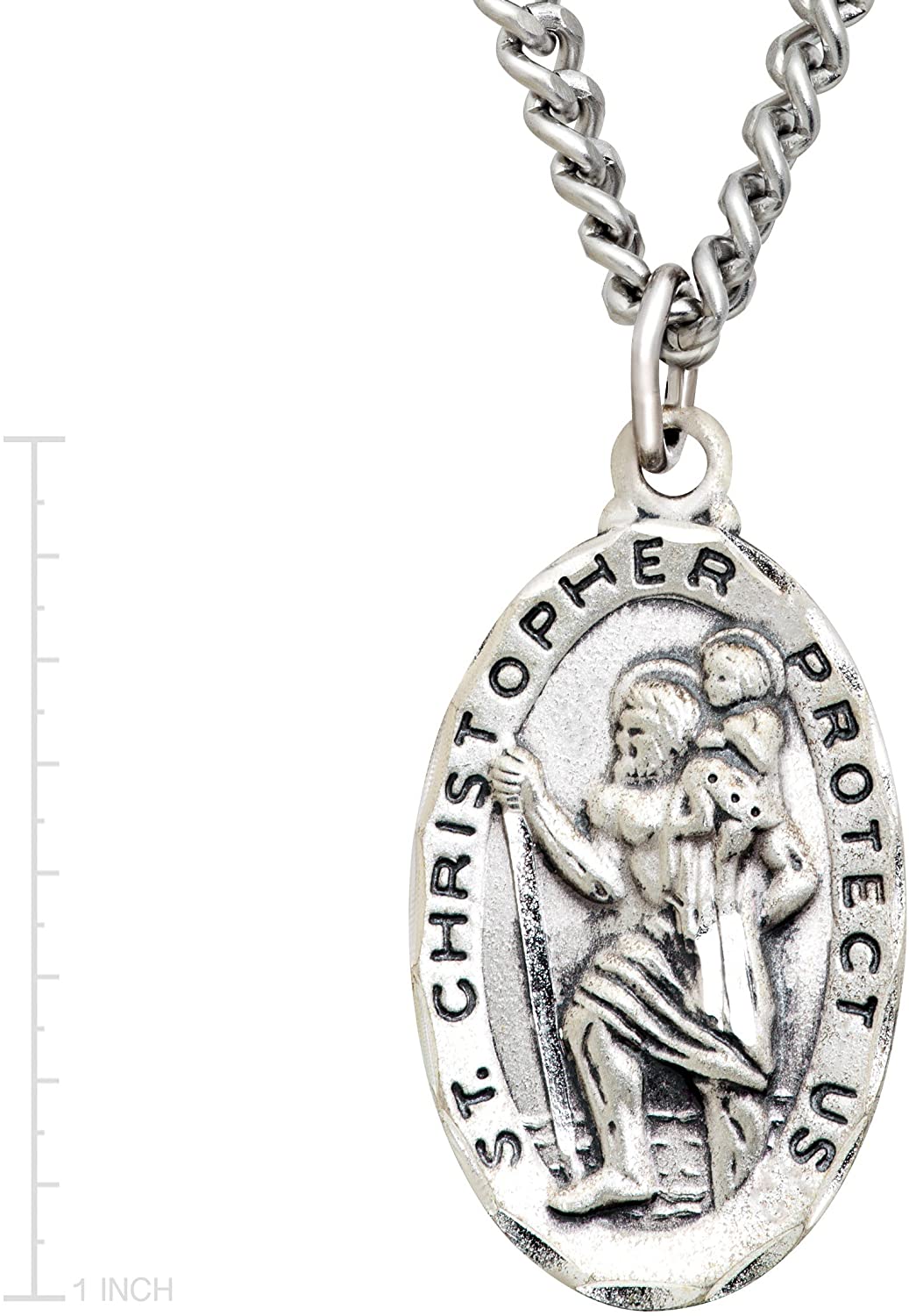 Oval St. Christopher Medal Sterling Silver Pendant Necklace, 24" Chain - image 5 of 7
