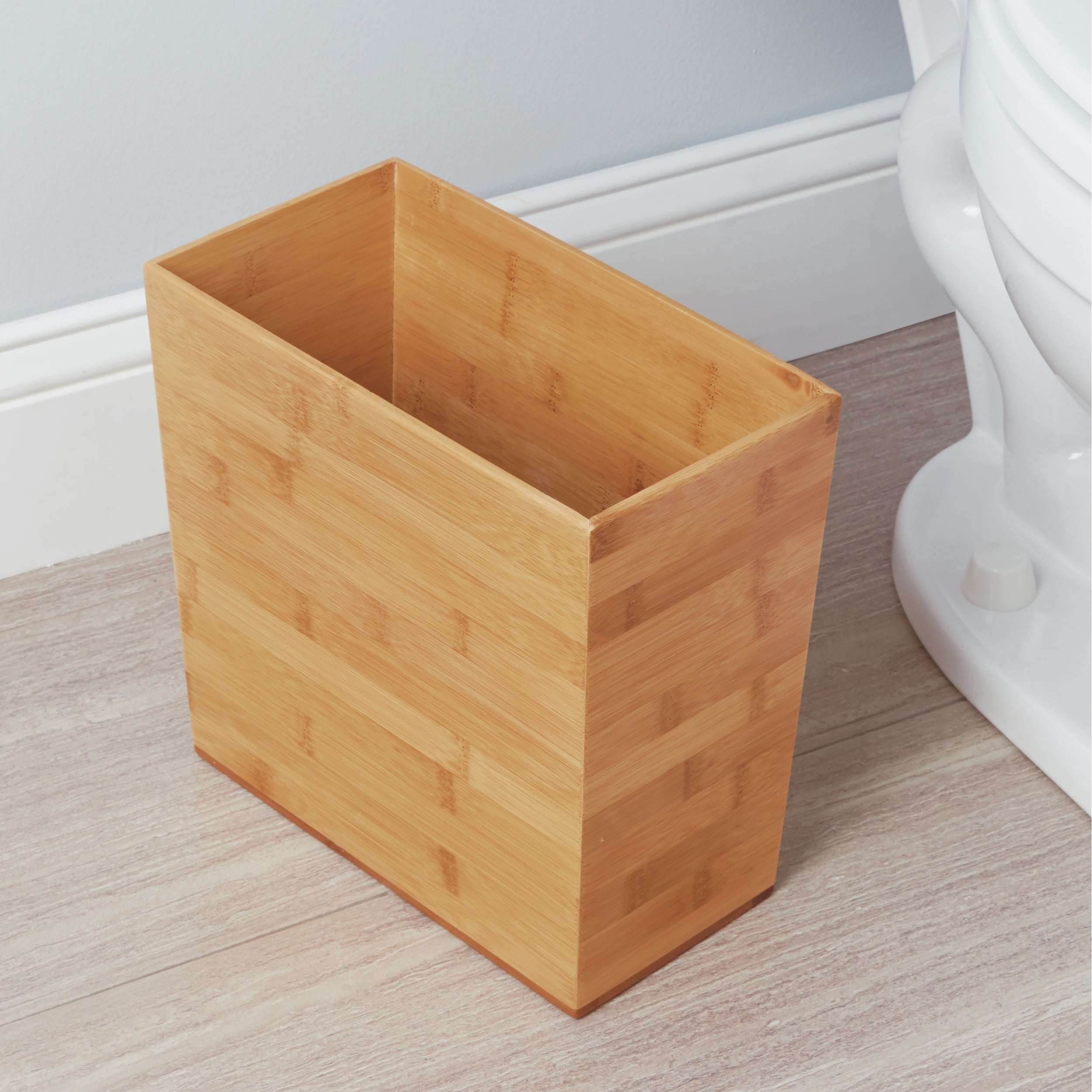 iDesign Formbu Bathroom Trash Can, Small MDF Rectangular Open Top Garbage Bin, 2 Pack, Natural