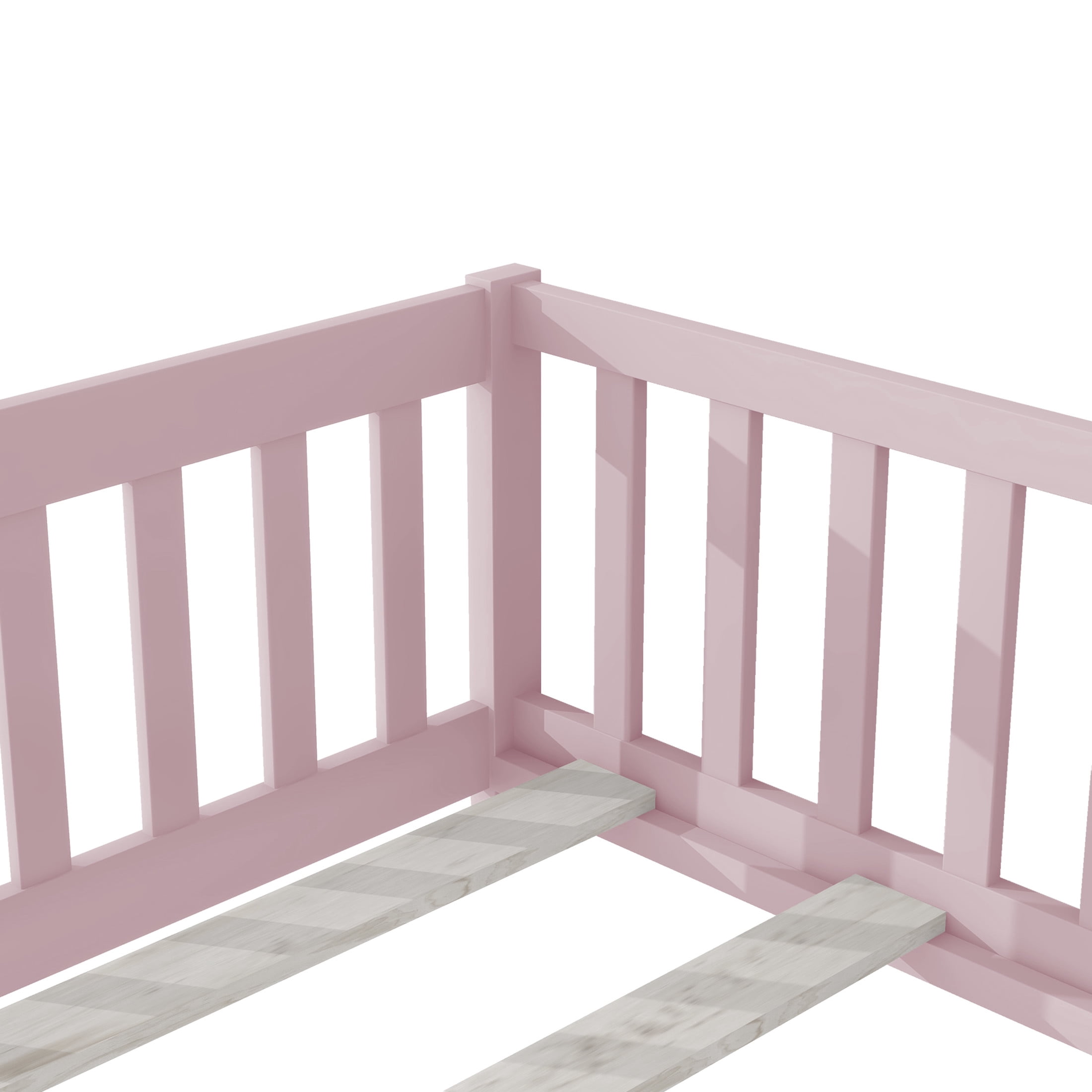 Noble House Mira Twin Floor Bed with Fence and Door, Sturdy Rubber Wood Montessori Bed Frame, Kid's Room, Pink