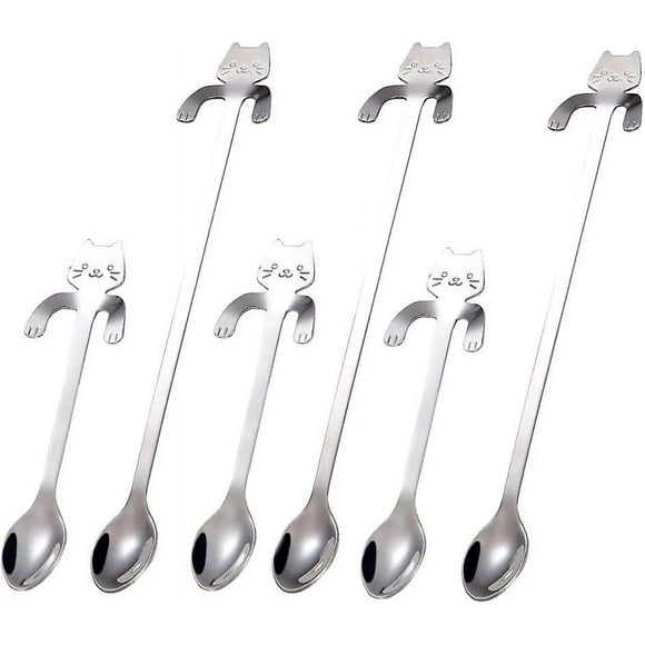 6 PCS Cat Spoon Coffee Tea Spoon Set,Stainless Steel Hanging Cup Teaspoons