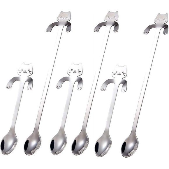6 PCS Cat Spoon Coffee Tea Spoon Set,Stainless Steel Hanging Cup Teaspoons