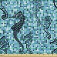 thumbnail image 2 of Ambesonne Sealife Fabric by the Yard Upholstery, Ocean Mosaic Pattern, 2 Yards, Navy Turquoise, 2 of 5