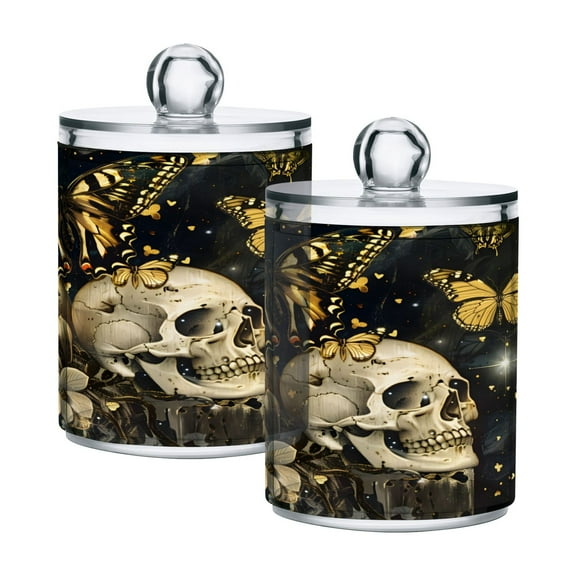 joogoo 2 Pack Qtip Holder Organizer Butterflies and Skull Cotton Swabs Cans Storage Canister