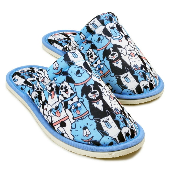 Chochili Women Dog Home Slippers Blue White Lightweight Silent Walk