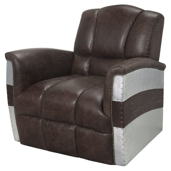 ACME Brancaster Tufted Accent Chair in Retro Brown and Aluminum