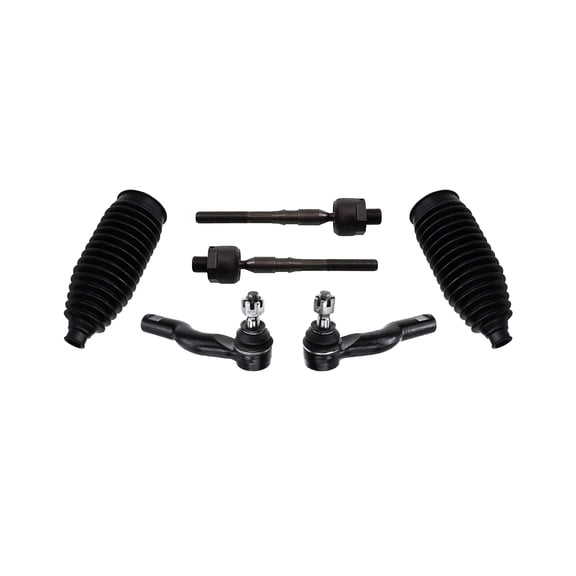 6 Pc Front Outer & Inner Tie Rod Ends with Rack & Pinion Bellow Boots Steering Kit