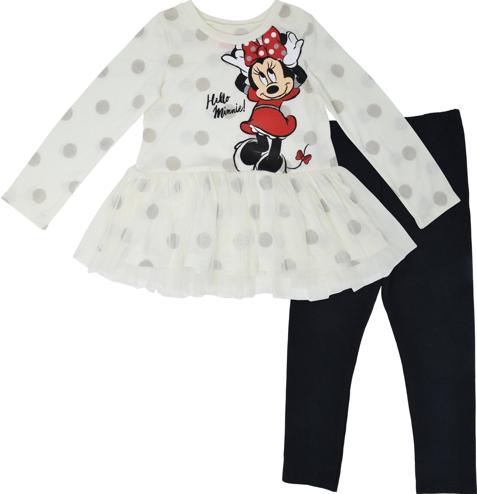 Disney Minnie Mouse Infant Baby Girls T-Shirt and Leggings Outfit Set Polka Dots White/Black 18 Months