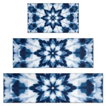 Blue White Tie Dye Mandala Pattern Kitchen Rugs Sets Of 3,Kitchen Runner Rugs Non Skid Washable,Decorative Kitchen Floor Mats for Kitchen,Sink,Laundry,17"x30"  17"x47"   17"x59"