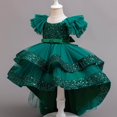 thumbnail image 4 of XASZHN Robe en Maille pour Enfants Robe Princesse Élégante Robe Confortable pour Enfants Robes d'Été pour Filles 2025 Vert Foncé_005 4-5 Ans, 4 of 5