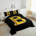 thumbnail image 3 of Feelyou Cartoon Baseball Print Bedding Comforter Set, Monogrammed B Twin Comforter Sets, Black Gold Stripes Abstract Reversible Bedding Set, Breathable Home Decor, 2pcs, 3 of 8