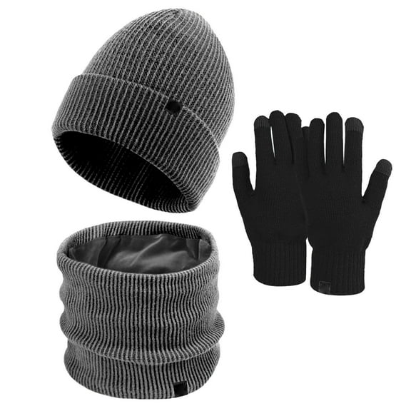 Prolriy Set Beanies Hats Men Women Autumn&Winter Warm Cute Wool Hat Scarf Gloves Slouchy Three Pieces Winter Snow Knit Cap Screen Mittens Scarves Sets Scarf for Women Black
