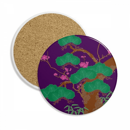 

Purple Japanese Culture Green Tree Coaster Cup Mug Tabletop Protection Absorbent Stone