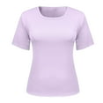 thumbnail image 2 of PFRNLF Ribbed T Shirts for Women with Chest Pad,Summer Casual Knit Slim Fitted Tops Crew Neck Short Sleeve Basic Tees, 2 of 8
