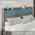thumbnail image 5 of VanAcc Queen Size Bed Frame with RGBW LED Light & Charging Station, 50" High Linen Upholstered Platform Bed with 2-Tier Storage Headboard, Light Grey, 5 of 7