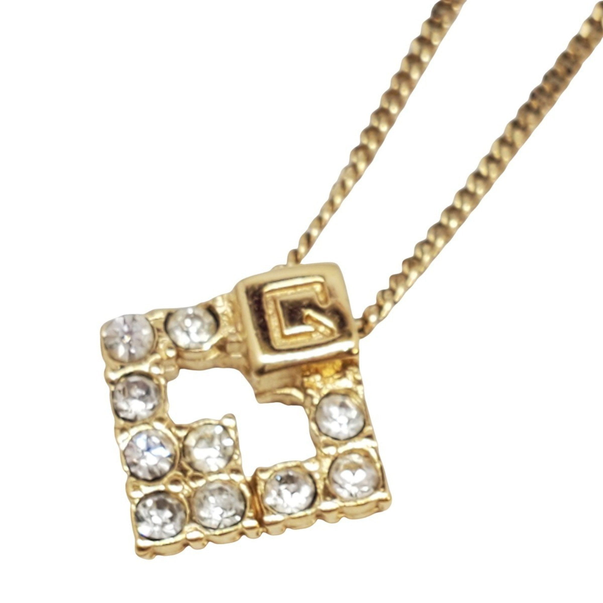 Pre-Owned GIVENCHY G Rhinestone Necklace, Square, Gold, GP, Women's, Kaizuka Store,... (Good)