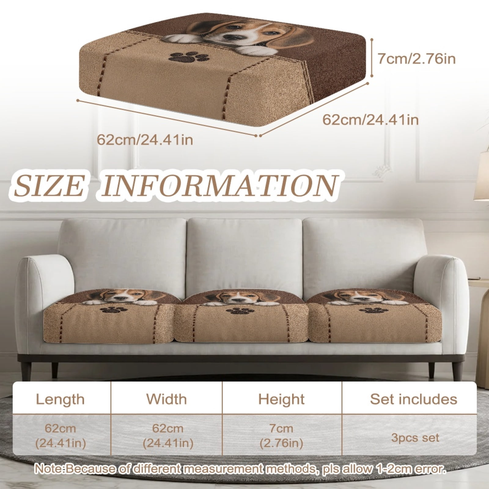 Xoenoiee Beagle Dog Paw Print Couch Cushion Covers for Sofa Couch Covers Wear-Resistant Universal Sofa Cover Washable Stretch for Sectional Slipcovers