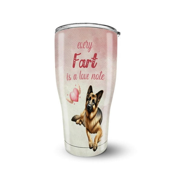 Every Fart is Love Note German Shepherd Guilty Face Happy Valentine's 30oz Stainless Steel Tumbler Insulated Cup with Lid Alsatian Dog Lover Gifts - 01016