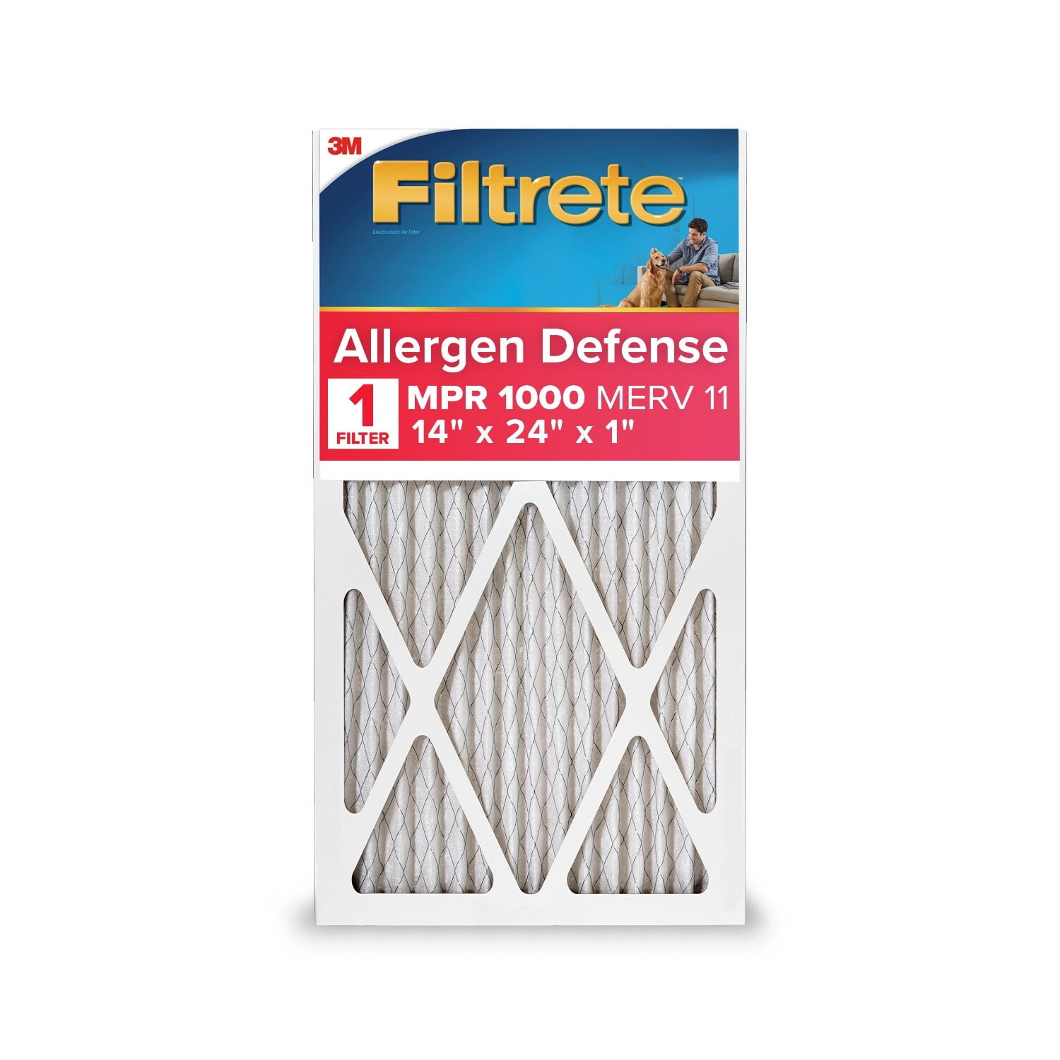 (4 pack) Filtrete 14x24x1 HVAC Furnace Air Filter, MPR 1000 MERV 11, Allergen Defense, 1 Filter