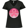 thumbnail image 3 of Inktastic Breast Cancer Pink Ribbon Retro Women's Plus Size V-Neck T-Shirt, 3 of 5