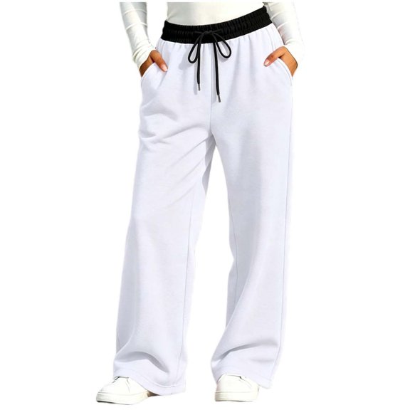 Lmnyox Kid's Sweatpants Plain Elastic Waist Drawstring Activewear Wide Leg Sports Pants with Pockets