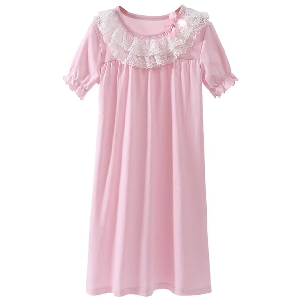 Camisón de niña de algodón de manga corta de verano con encaje Pijamas de niña Ropa de casa Ropa de casa para padres