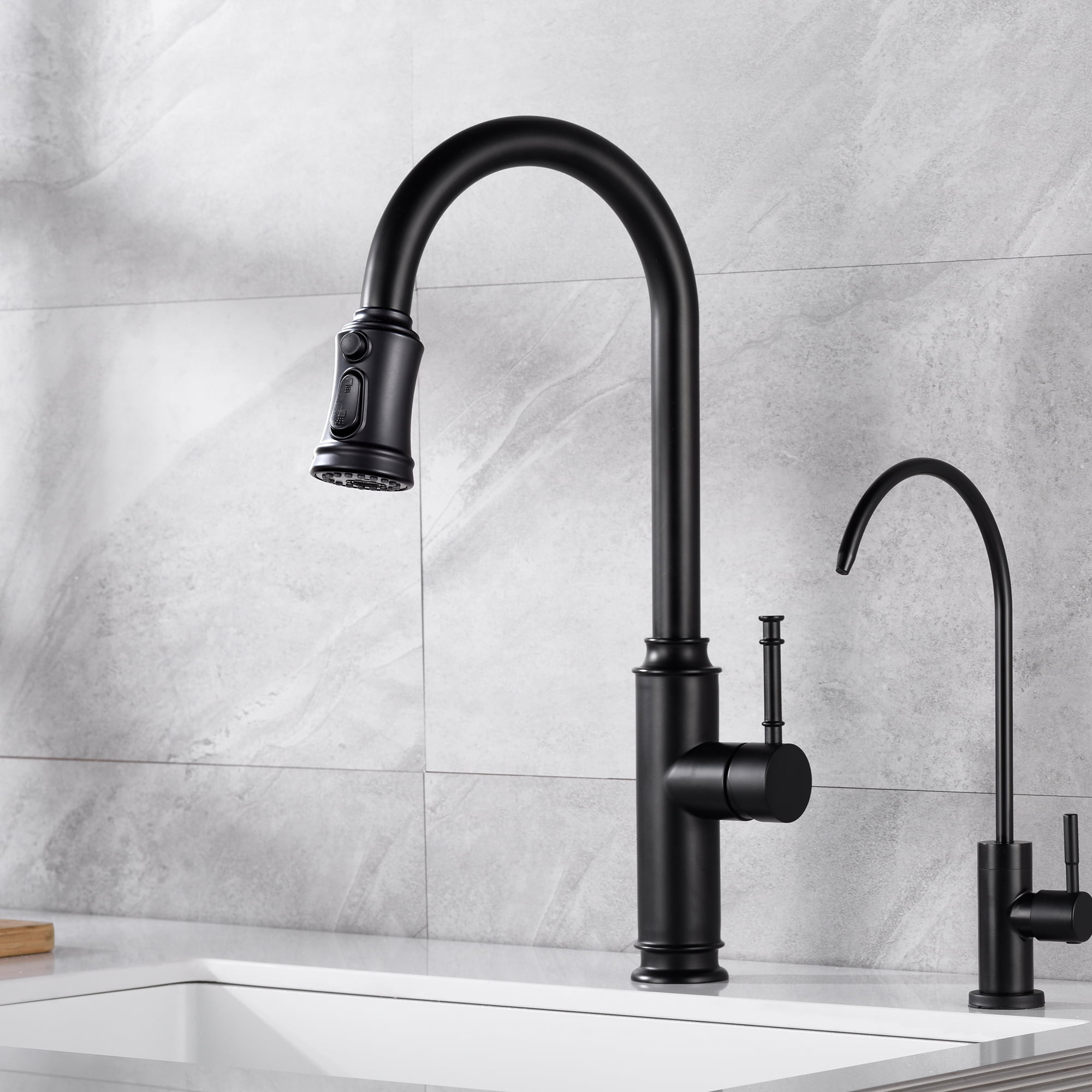 Sumerain Pull-Down Kitchen Faucet with Sprayer, Stainless Steel Single Lever, 1-Hole, Matte Black