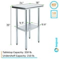thumbnail image 3 of AmGood 18 in. x 24 in. Stainless Steel Table | Metal Utility Kitchen Prep Work Table | NSF, 3 of 9