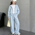 thumbnail image 2 of ITSAME Girls Outfits 2-Piece Cotton Zip-Up Hooded Sweatshirt & Pants Fall Casual Athletic Set Blue Size 5T, 2 of 10