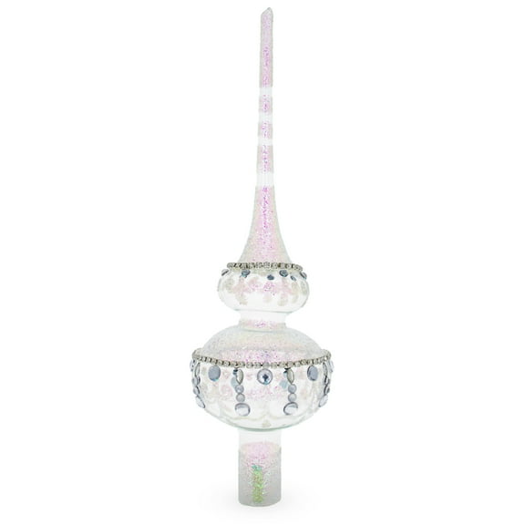 Jewel Drops on White Chandelier Clear Glass Christmas Tree Topper 11 Inches