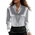 thumbnail image 2 of Baberdicy Satin Blouse Shirt, Women's Top Satin Blouses for Women Button down Shirts Long Sleeve Tops, Silver, L, 2 of 5