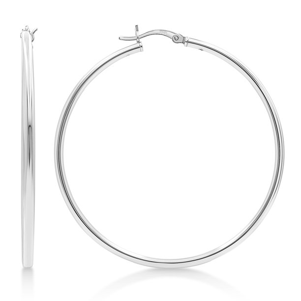 Kezef - 925 Sterling Silver 2mm Hoop Earrings - 50mm (2