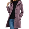 thumbnail image 2 of Caywon Women's Hooded Button Front Coat, Long Sleeve Casual Outerwear Jacket with Pockets, Relaxed Fit Everyday Fall Layering Coat, 2 of 6