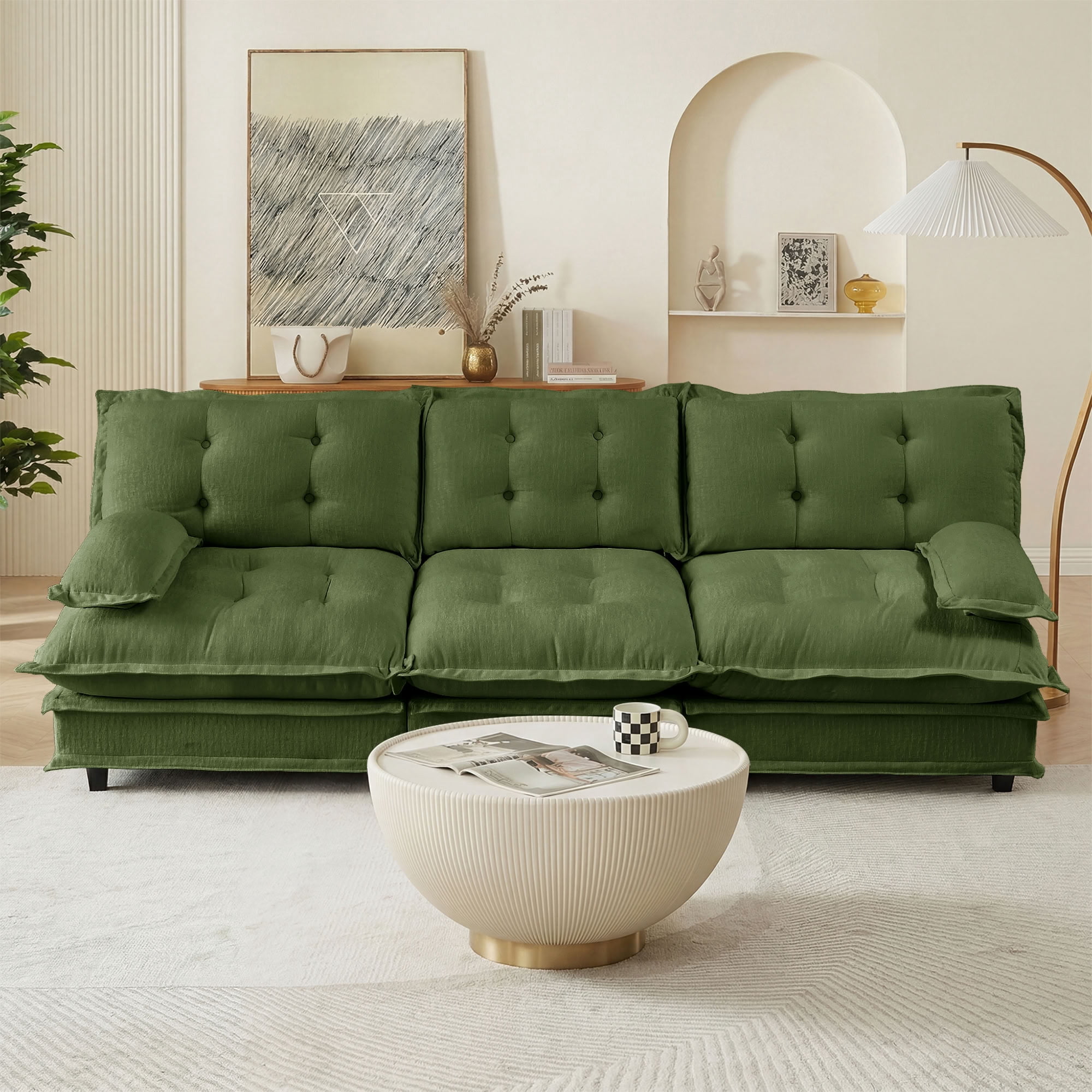 MAYEERTY 107 Inch 3-Seater Sectional Sofa, Chenille Cloud Modular Couch, Solid Wood & Metal Frame for Living Room Home