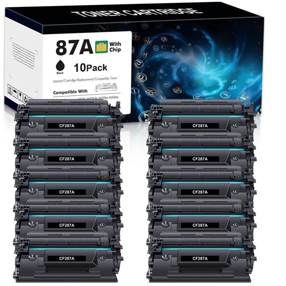 A Aztech 87A Toner Cartridge Replacement for 87A CF287A 87X CF287X Enterprise M506 M506dn M506n M506x Pro M501 M501dn M527 M527dn Printer (Black, 10-Pack)