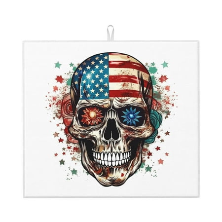 

Dish Drying Mat Sugar Skull with USA Flag Highly Absorbent Drying Matt Kitchen Counter Dish Mat Drying Pad Dishes Drainer Mats for Kitchen Counter or Sink 16 x 18 inch