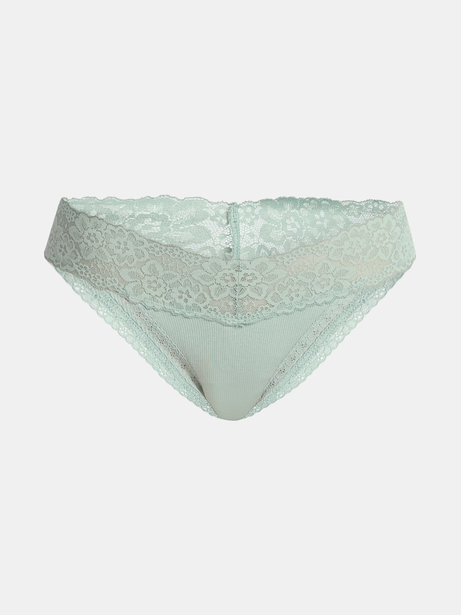 No Boundaries Cotton-Blend Ribbed and Lace Thong Panties, Women's