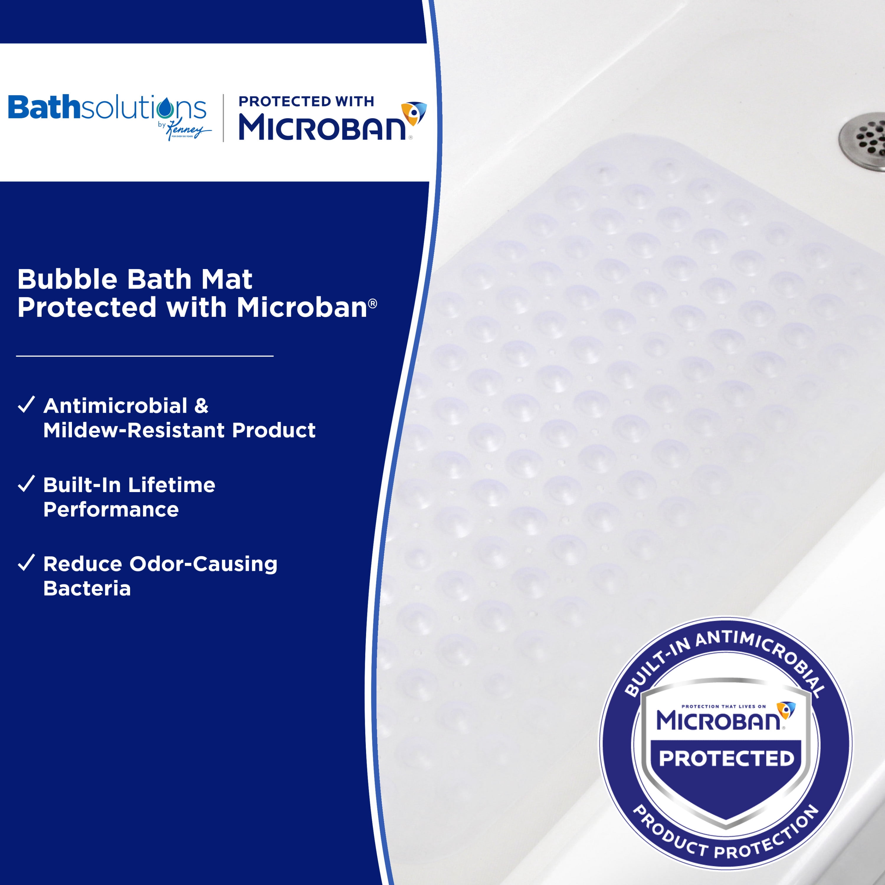 Kenney Microban Protected Bubble Bath Mat, 26.75" L x 14.5" W, Frosted