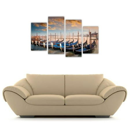 - 4pc Canvas Wall Art Set Arthauz Venice Italy Gondolas Prestretched Print BW63776