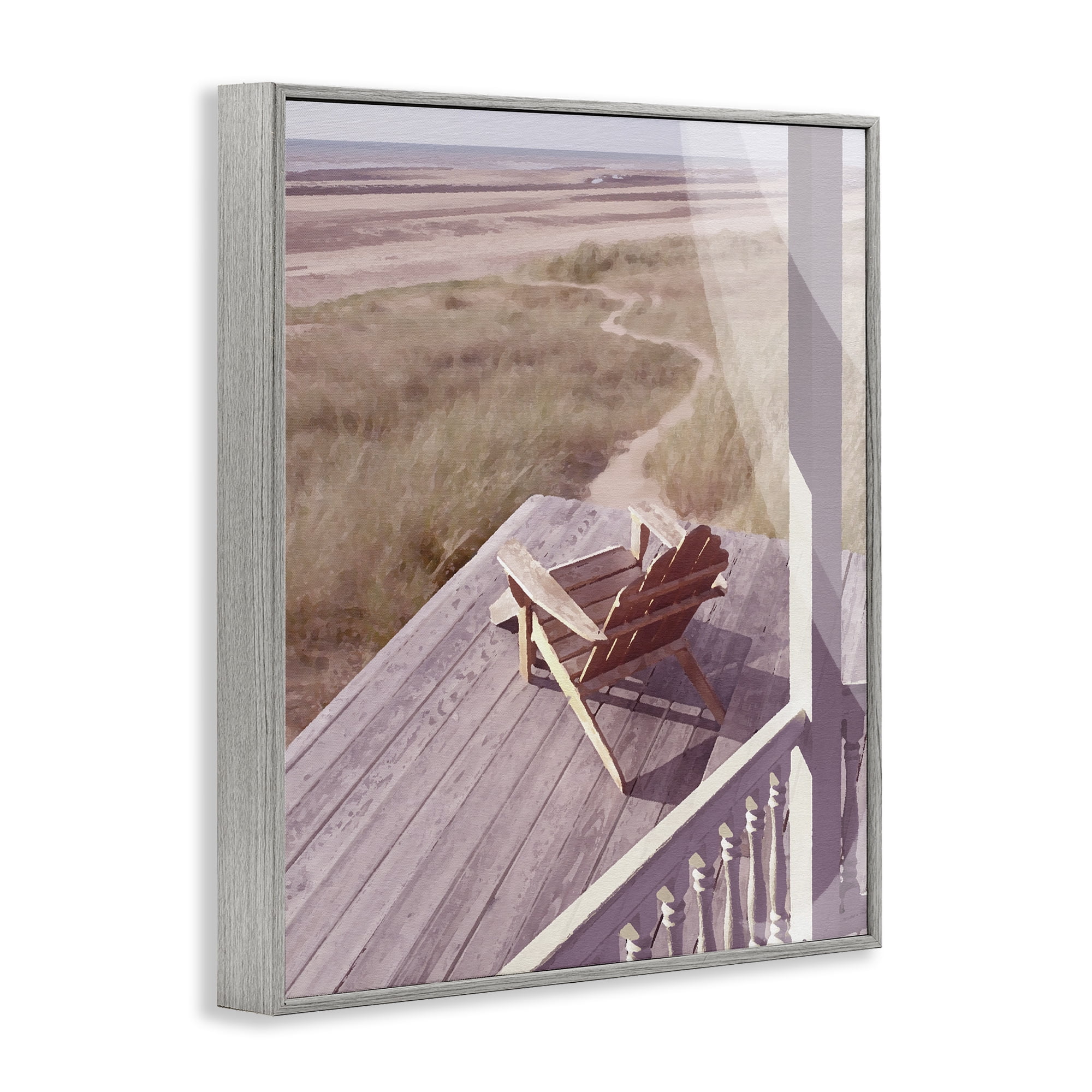 Stupell Industries Hamptons Beach Porch Landscape Painting Gray Framed Art Print Wall Art, 24 x 30