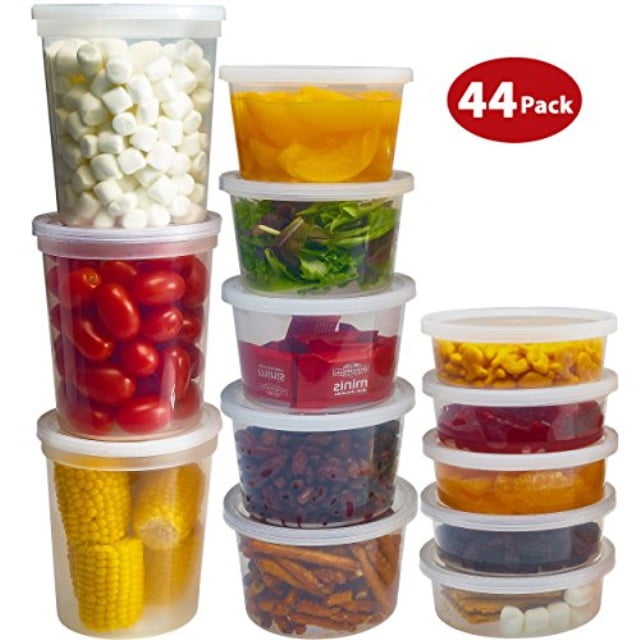 Plastic Food Containers With Lids Round Deli Pots Microwavable Clear Sauce 
