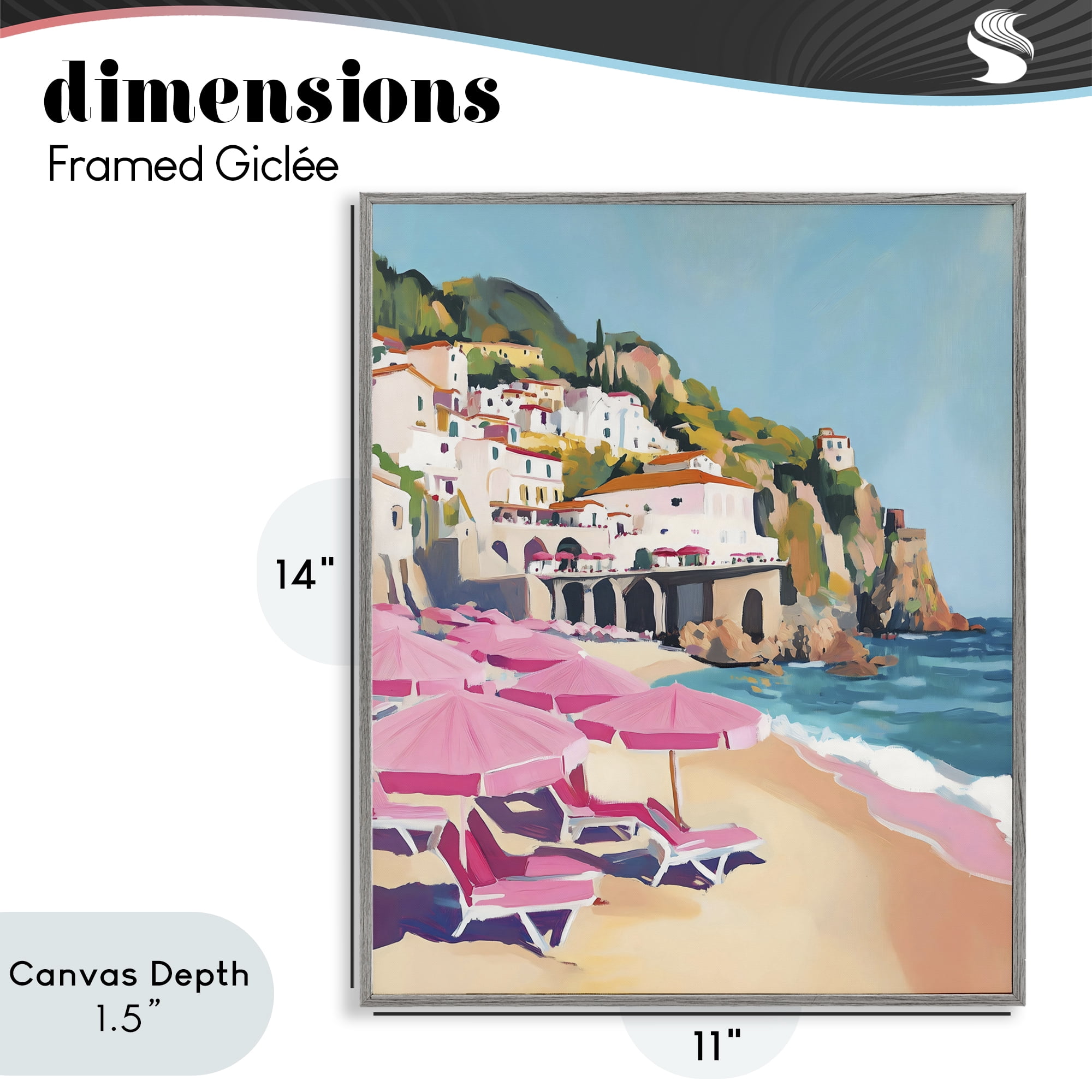 Stupell Industries Pink Beach Chairs on Shoreline Gray Framed Giclee Art, design by The Prints Vibe