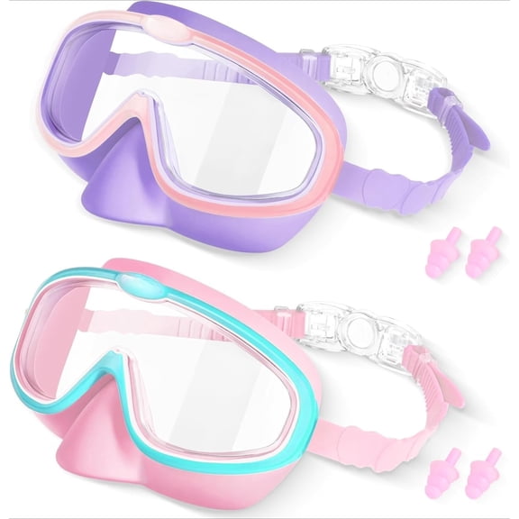 Seago Kids Swim Goggles 2 Pack for 3-12, Anti-Fog Clear View,Toddler Goggles with Nose Cover Swimming Goggles