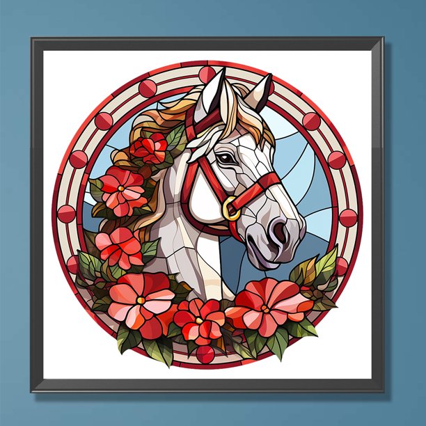 Cuadros Decorativos Pintura de diamante 5D DIY Taladro redondo completo Kit de caballo de vidrieras Decoración para el hogar Wdftyju embutido en tela