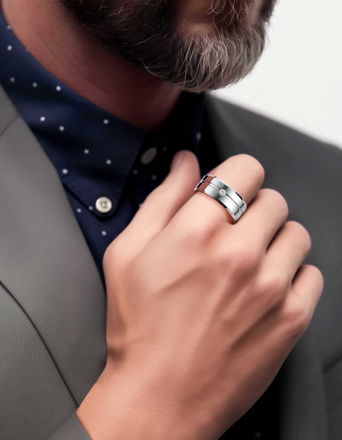 MomentWish Tungsten Ring for Men, Anniversary Day Gift for Him, Moissanite Wedding Band Silver Promise Ring-Size8