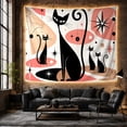 thumbnail image 6 of Stylized Black Cats Surrounded by Starbursts in a Cosmic Scene, Whimsical Retro for Cat Lovers, Graphic Wall Art Decor, Housewarming Gift, Tapestry Wall Hanging for Bedroom and Living Room, 6 of 7