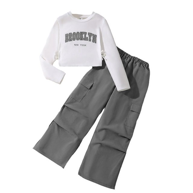 2025 Girls Outfits&Set 2 Piece Outfits Knitted Clothes Ruffled Vest Top Shorts Headband 3Pcs Ribbed Outfit Set Long Sleeve Sweatshirt Shirts and Cargo Jogger Pants