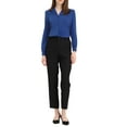 thumbnail image 2 of INSPIRE CHIC Women's Shirt Flat Collar Long Sleeves Button Down Office Satin Shirt M Royal Blue, 2 of 5